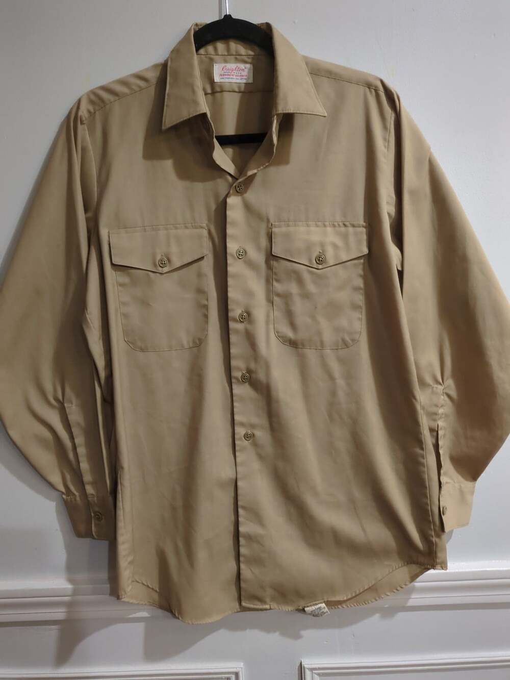 Vintage Creighton Permanent No-Press Tan Long Sleeve Work Shirt